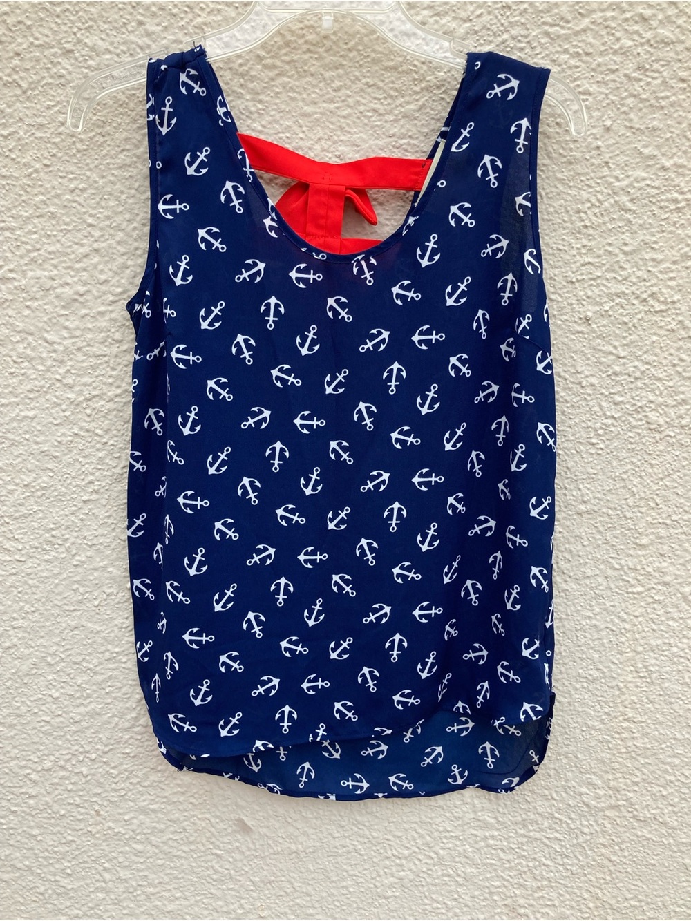 Wishful Park Nautical Navy Anchor Print Sleeveless Blouse